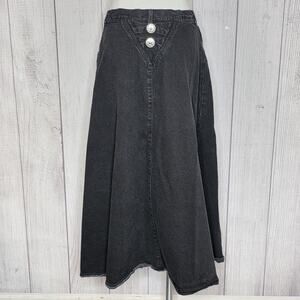 Vintage Roughrider Black Denim Maxi Skirt Concho Western Prairie USA 15/16